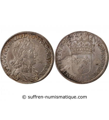 LOUIS XIII - 1/2 ECU ou 30 SOLS ARGENT 1642 A PARIS﻿