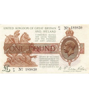 ANGLETERRE, TRESORE, Warren Fisher - 1 POUND 1922 P-359A 2