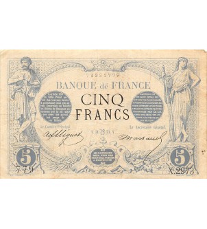 FRANCE, NOIR - 5 FRANCS 18.09.1873
