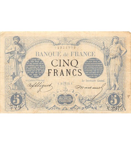 FRANCE, NOIR - 5 FRANCS 18.09.1873