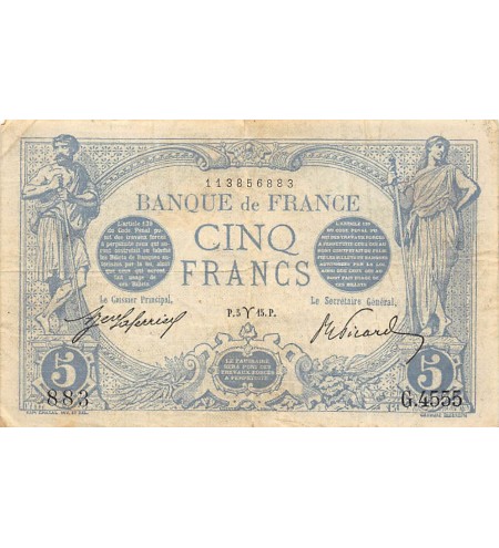 FRANCE, BLEU - 5 FRANCS 05.03.1915