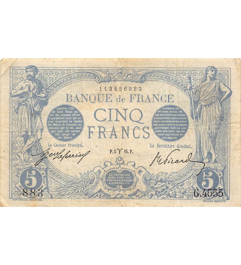 FRANCE, BLEU - 5 FRANCS 05.03.1915