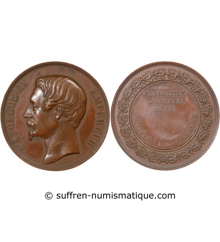EXPOSITION D'ANGERS, NAPOLEON III - MÉDAILLE CUIVRE 1853