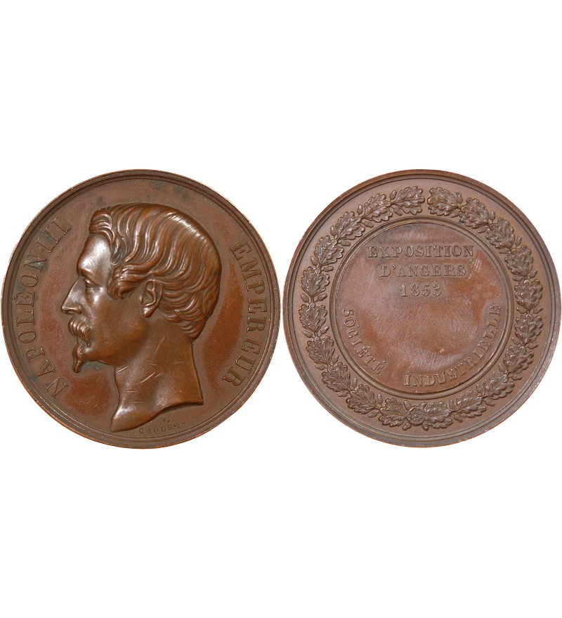 EXPOSITION D'ANGERS, NAPOLEON III - MÉDAILLE CUIVRE 1853
