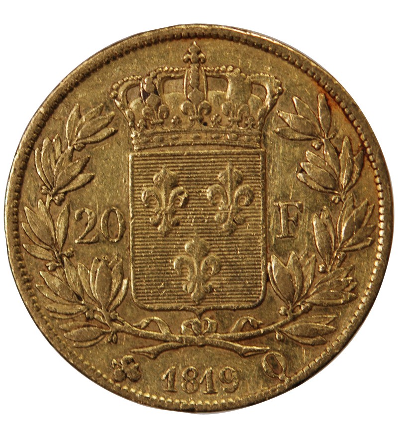 LOUIS XVIII - 20 FRANCS OR 1819 Q PERPIGNAN