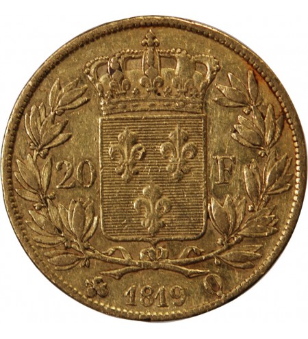 LOUIS XVIII - 20 FRANCS OR 1819 Q PERPIGNAN