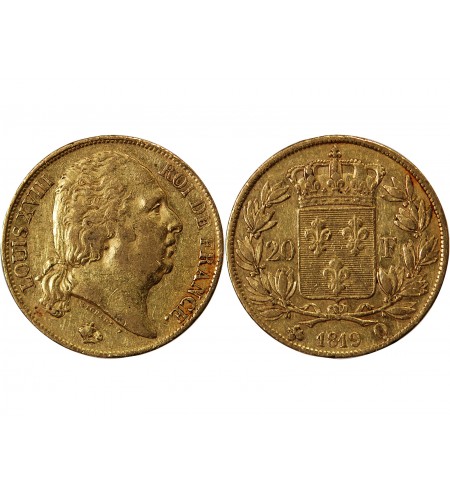 LOUIS XVIII - 20 FRANCS OR 1819 Q PERPIGNAN