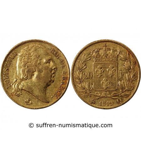 LOUIS XVIII - 20 FRANCS OR 1819 Q PERPIGNAN