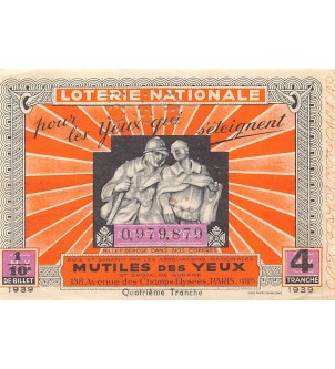 Billet de Loterie Nationale, Mutilés des Yeux - 1939