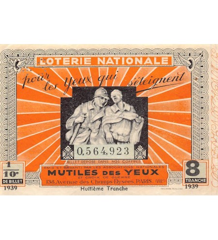 Billet de Loterie Nationale, Mutilés des Yeux - 1939