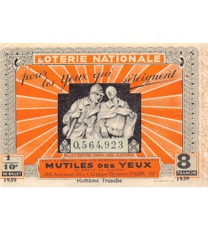Billet de Loterie Nationale, Mutilés des Yeux - 1939 2