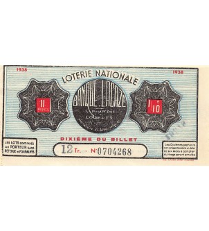 Billet de Loterie Nationale, Banque Lacaze à Lourdes - 1938 2