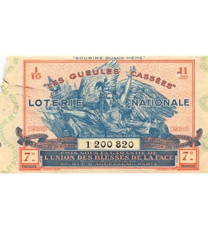 Billet de Loterie Nationale, Les Gueules Cassées - 1938 2