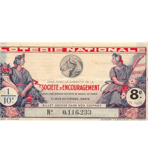Billet de Loterie Nationale, Société d'Encouragement - 1938 2