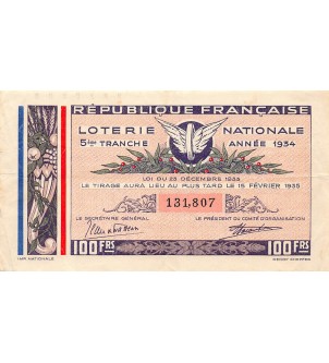 Billet de Loterie Nationale, 100 FRANCS - 1934 2