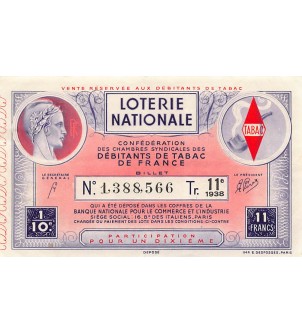 Billet de Loterie Nationale, Débitants de Tabac - 1938 2
