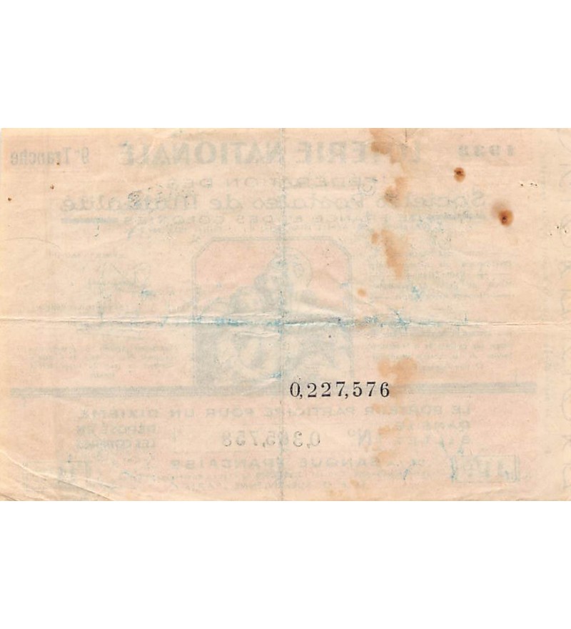 Billet de Loterie Nationale, Sociétés Postales de Mutualité - 1938