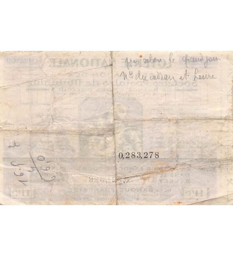Billet de Loterie Nationale, Sociétés Postales de Mutualité - 1938
