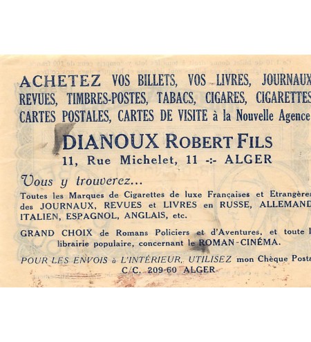 Billet de Loterie Nationale, Robert Dianoux, ALGER - 1936