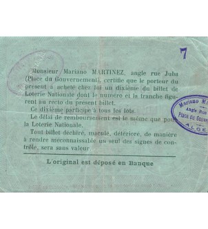 Billet de Loterie Nationale, Mariano Martinez, ALGER - 1936 2
