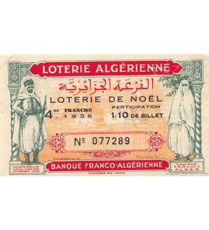 Billet de Loterie Algérienne, Banque Franco-algérienne - 1936