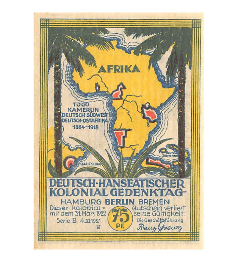 ALLEMAGNE, HAMBURG, BERLIN BREMEN - 75 PFENNIG 1921