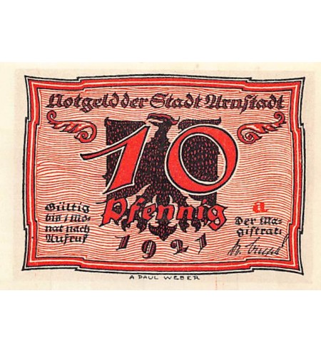 ALLEMAGNE, ARNSTADT - 10 PFENNIG 1921