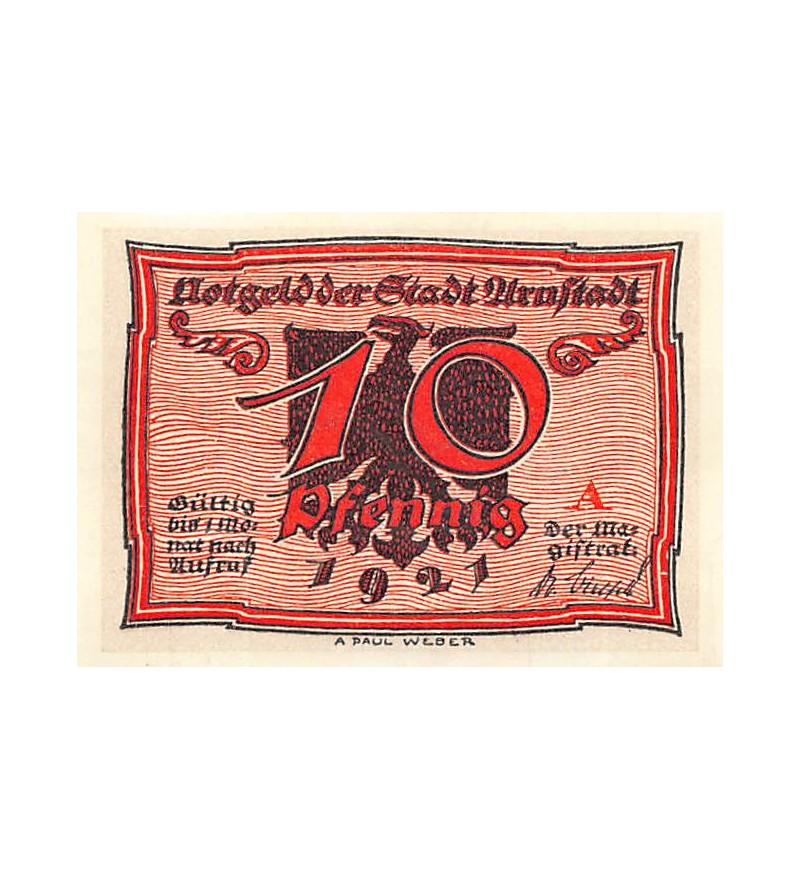 ALLEMAGNE, ARNSTADT - 10 PFENNIG 1921