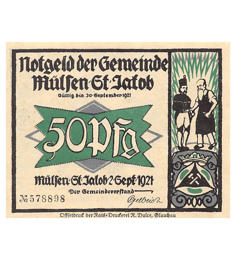 ALLEMAGNE, MüLSEN St. JACOB - 50 PFENNIG 1921
