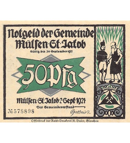 ALLEMAGNE, MüLSEN St. JACOB - 50 PFENNIG 1921