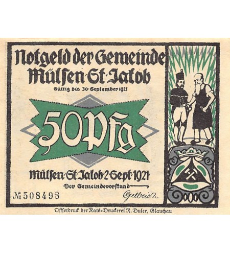 ALLEMAGNE, MüLSEN St. JACOB - 50 PFENNIG 1921
