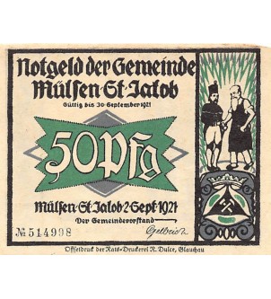 ALLEMAGNE, MüLSEN St. JACOB - 50 PFENNIG 1921 2