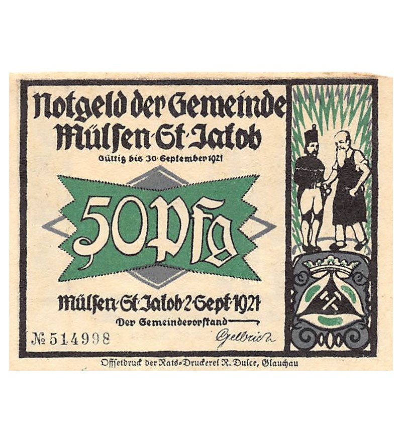 ALLEMAGNE, MüLSEN St. JACOB - 50 PFENNIG 1921