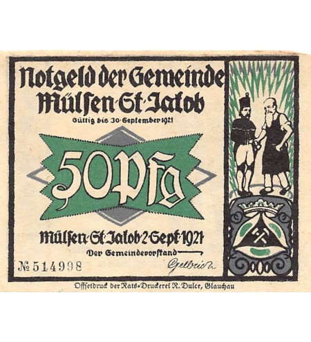 ALLEMAGNE, MüLSEN St. JACOB - 50 PFENNIG 1921