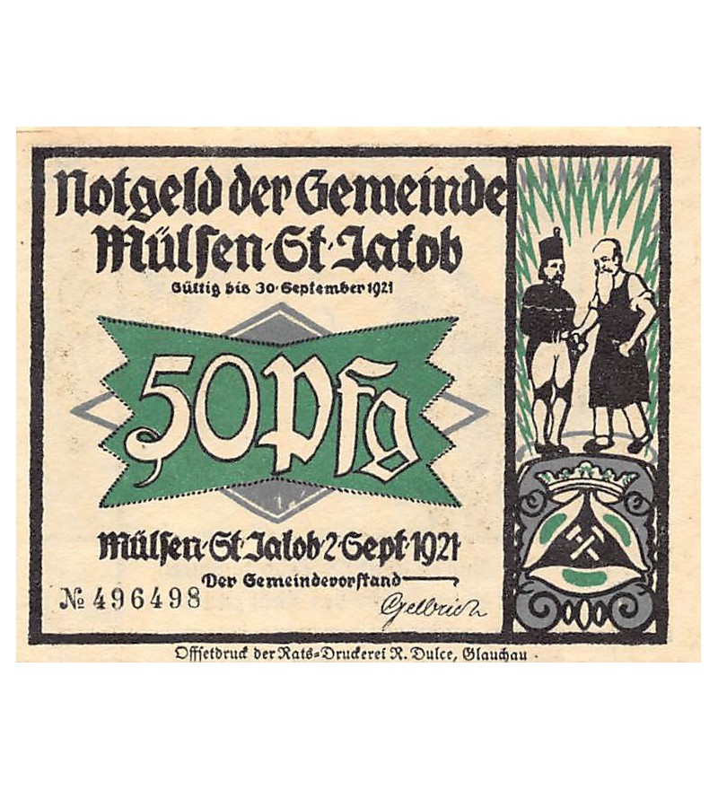 ALLEMAGNE, MüLSEN St. JACOB - 50 PFENNIG 1921