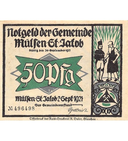 ALLEMAGNE, MüLSEN St. JACOB - 50 PFENNIG 1921