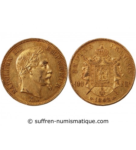NAPOLEON III - ﻿100 FRANCS OR 1862 BB STRASBOURG