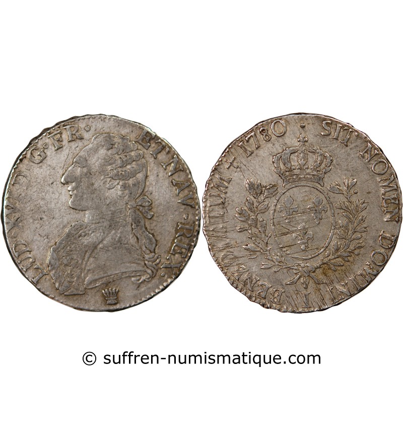 LOUIS XVI - ECU ARGENT AUX BRANCHES D'OLIVIER 1780 I LIMOGES