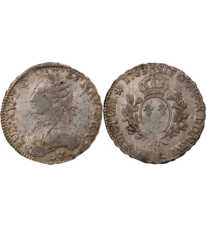 LOUIS XVI - ECU ARGENT AUX BRANCHES D'OLIVIER 1783 L BAYONNE