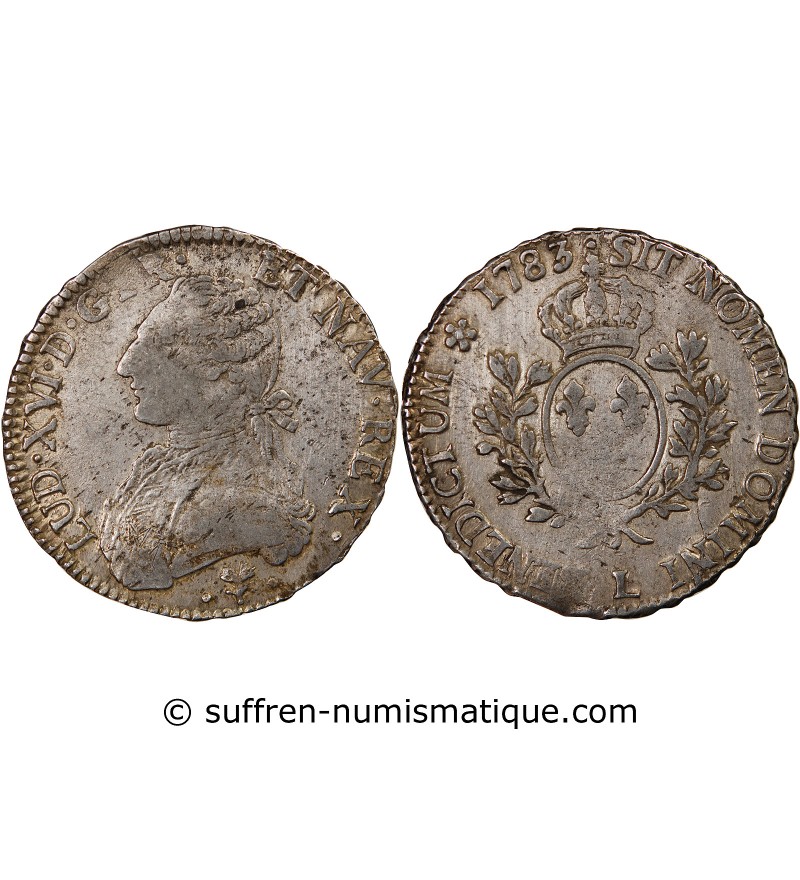 LOUIS XVI - ECU ARGENT AUX BRANCHES D'OLIVIER 1783 L BAYONNE