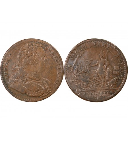 ARTILLERIE, LOUIS XV - JETON CUIVRE 1734