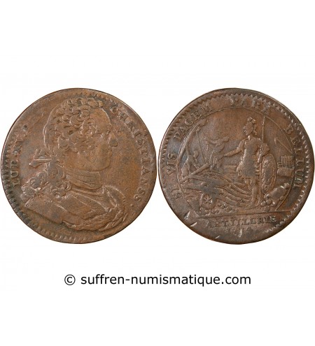 ARTILLERIE, LOUIS XV - JETON CUIVRE 1734