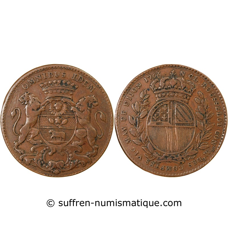 MAIRE DE DIJON, NICOLAS-CLAUDE ROUSSELOT – JETON CUIVRE 1766