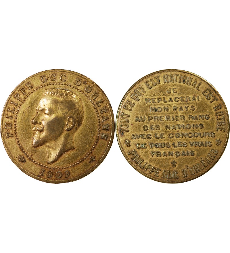 PHILIPPE, DUC D'ORLEANS - MEDAILLE LAITON 1909