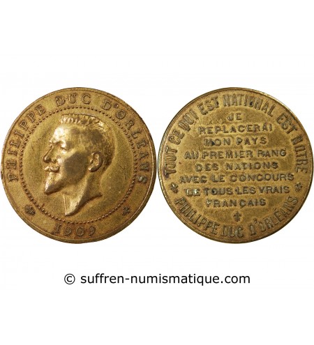 PHILIPPE, DUC D'ORLEANS - MEDAILLE LAITON 1909