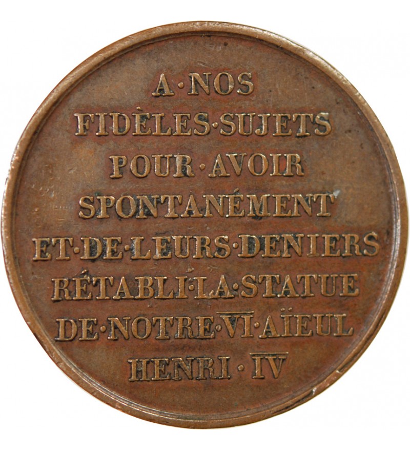 LOUIS XVIII - MEDAILLE - RETABLISSEMENT DE LA STATUE D'HENRI IV (1817)
