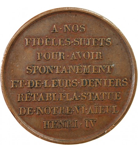 LOUIS XVIII - MEDAILLE - RETABLISSEMENT DE LA STATUE D'HENRI IV (1817)