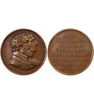 LOUIS XVIII - MEDAILLE - RETABLISSEMENT DE LA STATUE D'HENRI IV (1817) 2