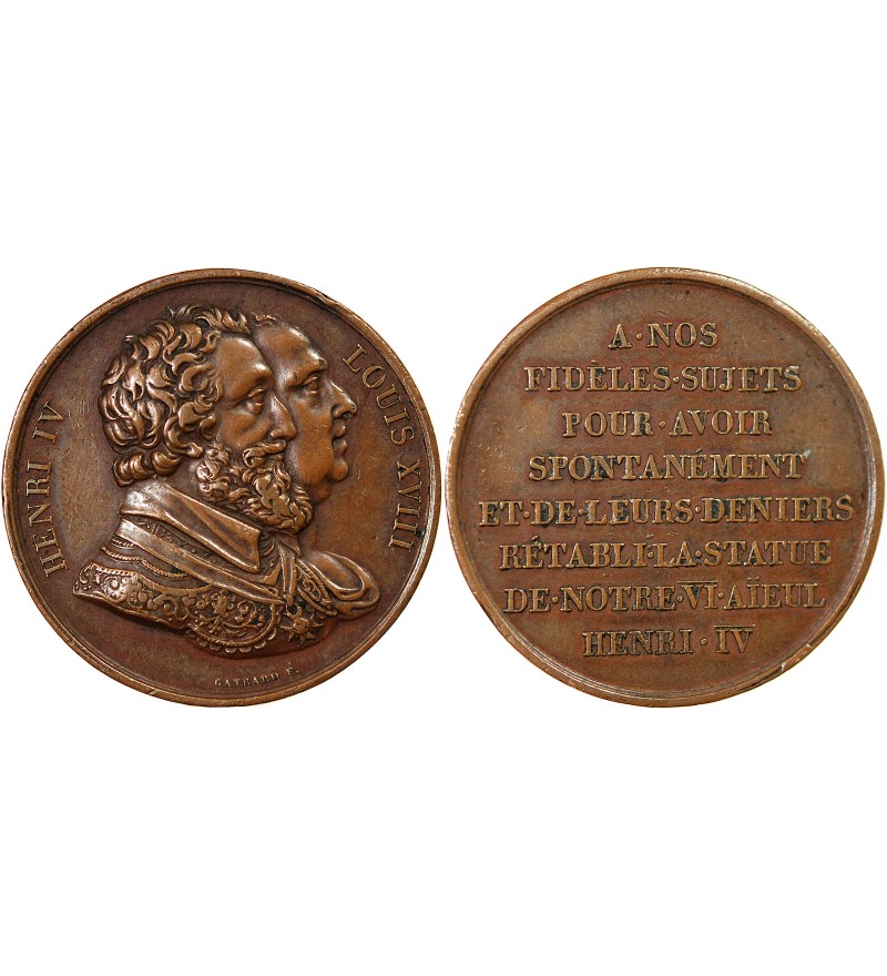 LOUIS XVIII - MEDAILLE - RETABLISSEMENT DE LA STATUE D'HENRI IV (1817)