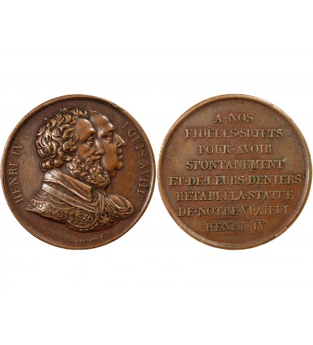 LOUIS XVIII - MEDAILLE - RETABLISSEMENT DE LA STATUE D'HENRI IV (1817)